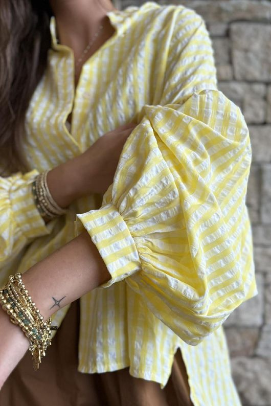 Ginny Gingham Balloon Sleeve Blouse Lemon